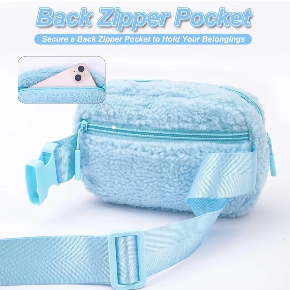 Fluffy Blue Kids Pouch with Pink Initial H